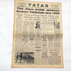 Vatan gazetesi, 19 Haziran 1941 Türk Alman dostluk anlaşması - Efemera