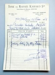 İsak ve Rafael KARAKO 1968 tarihli Fatura Yahudilere ait efemeralar Beyoğlu - Efemera