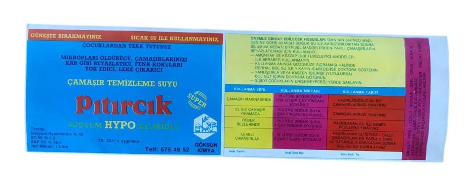 Pıtırcık Çamaşır Suyu  - Göksun Kimya / Etiket