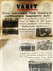 Halkevi, Beşiktaş şampiyon vs. haberli, 20 Şubat 1939 tarihli Vakit gazetesi / Gazete