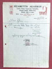 Nizamettin AKARMAN / GALATA - Lavabo, Banyo, Termosifon / 1947 Tarihli Fatura