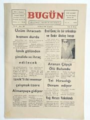 Bugün Milliyetçi Halkçı Siyasi Gazete. 26 Kasım 1969 İznik - Gazete