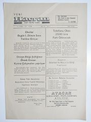 Yeni Havran siyasi tarafsız gazete. 25 Ocak1985 Balıkesir - Gazete