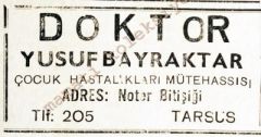 Doktor Yusuf BAYRAKTAR Tarsus  Gazete Reklamı - Efemera