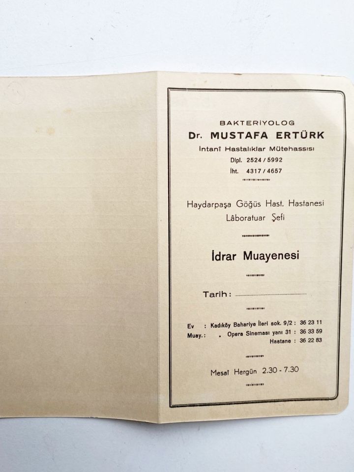Bakteriyolog Dr. Mustafa ERTÜRK - Haydarpaşa Göğüs Hastanesi / İdrar Muayene kartı