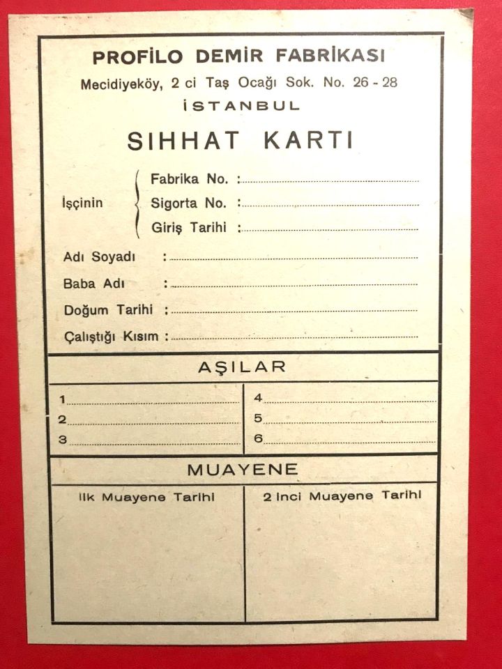 Profilo Demir Fabrikası - Sıhhat kartı