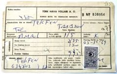THY Türk Hava Yolları Kargo sevk ve tesellüm makbuzu - Efemera