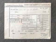 Elazığ Elektrik Birliği - Cereyan Sarfiyat Makbuzu / Efemera