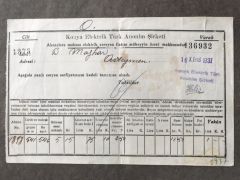 Konya Elektrik Türk Anonim Şirketi 1937 - Fatura