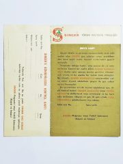Singer gaz sobası, servis kartı / Efemera