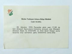 Beden Terbiyesi Ankara - 1976 tarihli davetiye / Efemera