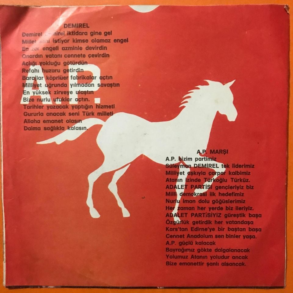 Ap marşı - Demirel / Yılmaz TÜRKOĞLU - Adalet partisi / 45 d. Plak