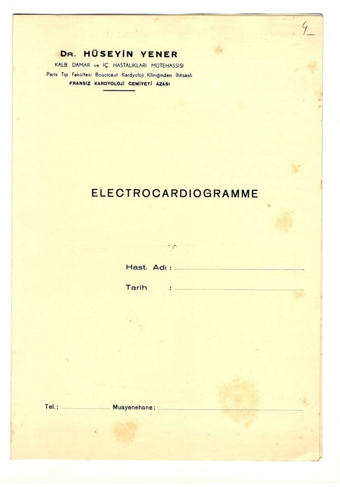 Dr. Hüseyin YENER - Fransız Kardyoloji Cemiyeti Azası / Electrocardiogramme kartı