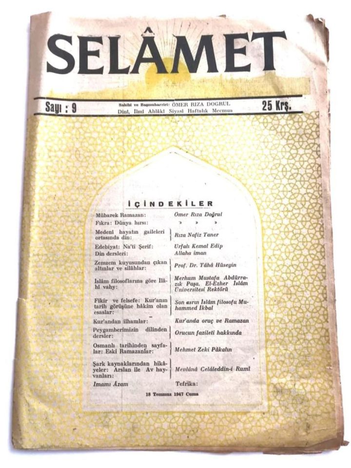 Selamet - Dini, İlmi, Ahlaki, Siyasi Haftalık Mecmua Sayı:9