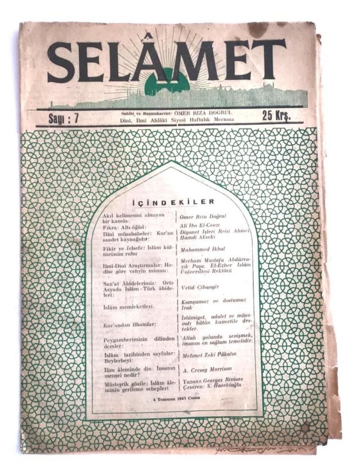 Selamet - Dini, İlmi, Ahlaki, Siyasi Haftalık Mecmua Sayı:7