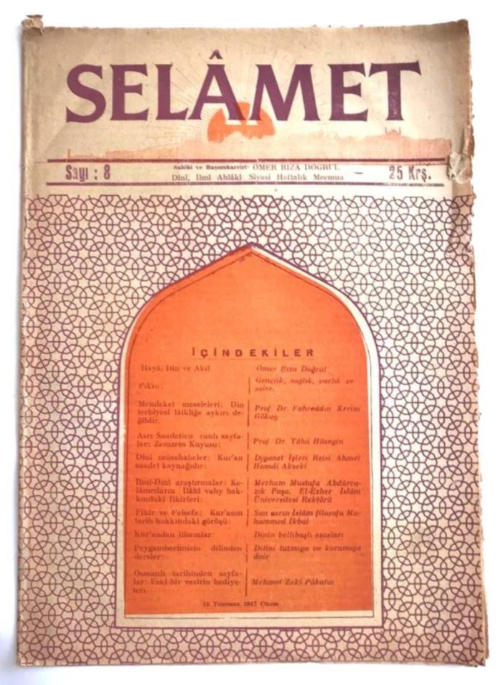 Selamet - Dini, İlmi, Ahlaki, Siyasi Haftalık Mecmua Sayı:8