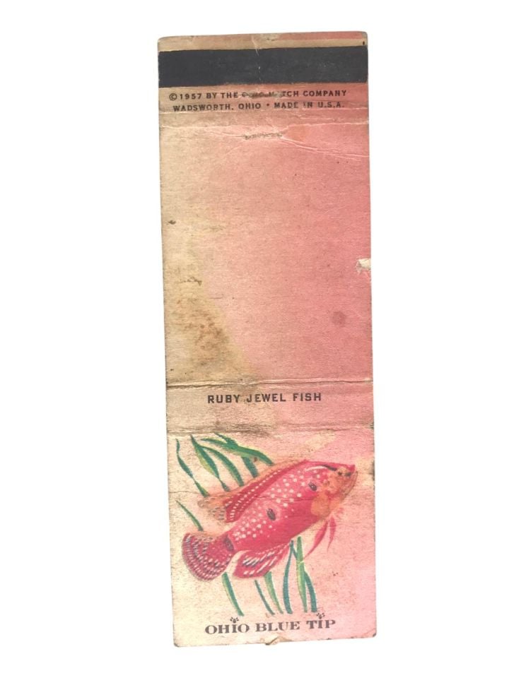 1957 BY THE  ICH COMPANY USA * Ruby Jewel Fish *  OHIO BLUE TIP / Eski kibrit