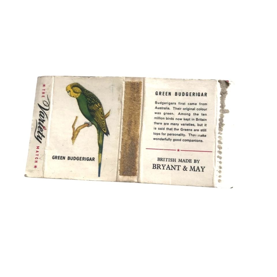 GREEN BUDGERIGAR * MADE IN ENGLAND - BY BRYANT & MAY / Eski kibrit