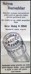 Bursa Uludağ Gazozu - N. Erbak, reklam Yeme İçme efemeraları - Efemera