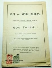 Yapı ve Kredi Bankası - 1957 yılı 600 Talihli listesi - Efemera