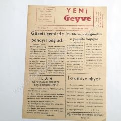 Yeni Geyve gazetesi. 16 Eylül 1965 Sakarya