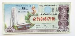 19 Ağustos 1987 Dörtte bir bilet, milli piyango Türkiye İş Bankası 63. kuruluş yılı - Efemera