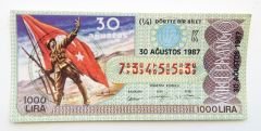 30 Ağustos 1987 Dörtte bir bilet, milli piyango 30 Ağustos - Efemera