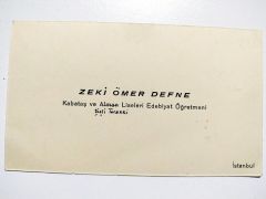 Zeki Ömer DEFNE - Kabataş ve Şişli Terakki Liseleri Edebiyat Öğretmeni / Kartvizit