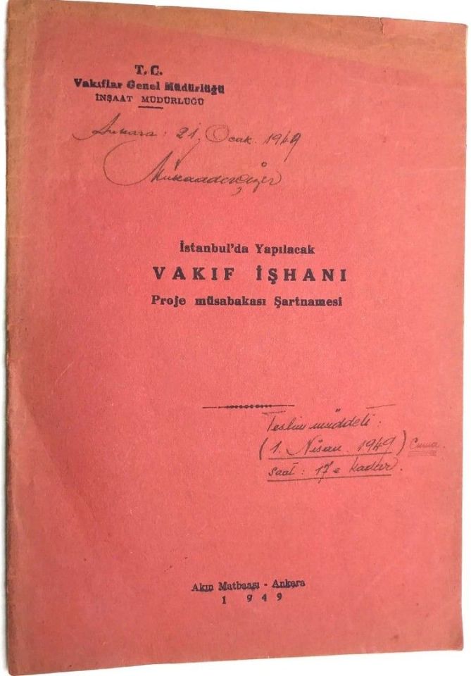 İstanbul'da yapılacak VAKIF İŞHANI Proje müsabakası şartnamesi - Kitap