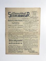 Demokrat Şebinkarahisar gazetesi. 5 Şubat 1957