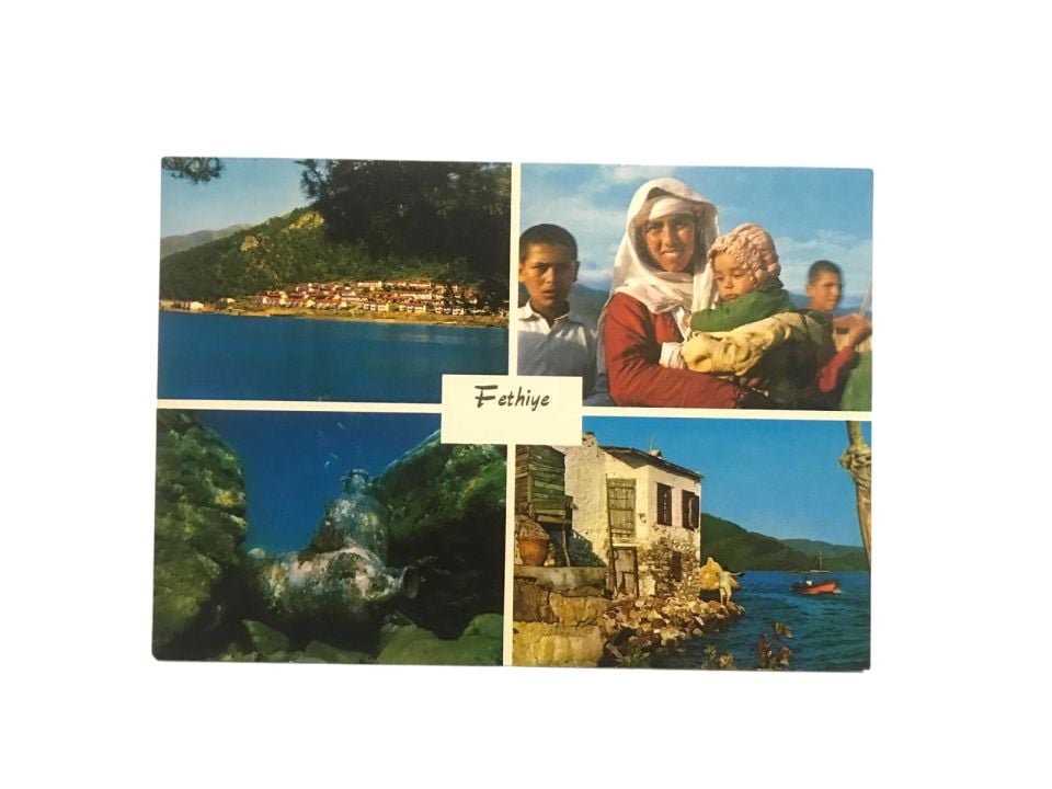 Fethiye'den 4 muhtelif görünüş - 1970'li yıllara ait kartpostal / Arkası yazısız