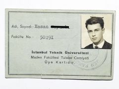 İstanbul Teknik Üniversitesi Maden Fakültesi talebesi Cemiyeti üye kartı