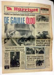 Hürriyet Gazetesi - De Gaulle öldü  11 Kasım 1970 - Efemera