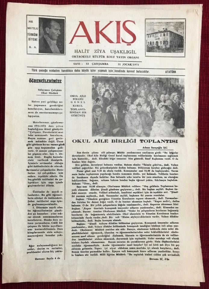 Akış - Halit Ziya UŞAKLIGİL Ortaokulu Kültür Kolu Yayın Organı UŞAK / 31 Ocak 1973