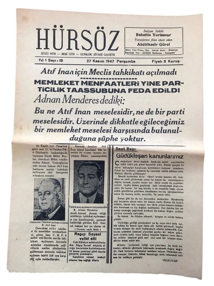 Yeni İzmir Gazetesi - 20 Ağustos 1956