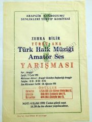 Arapgir Bağbozumu Şenlikleri, Zehra BİLİR Amatör Ses Yarışması - Afiş - Efemera