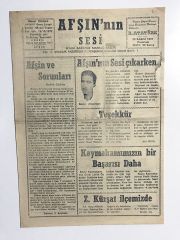 Afşın'ın Sesi Gazetesi 20 Kasım 1972 - Eski Gazete