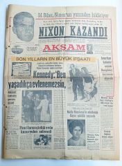 Akşam gazetesi, 7 Kasım 1968, Kennedy, Nixon, Mutlu Menderes - Efemera
