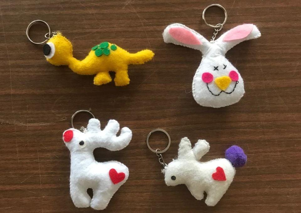 Tavşan, geyik, kaplumbağa - 4 adet keçe anahtarlık