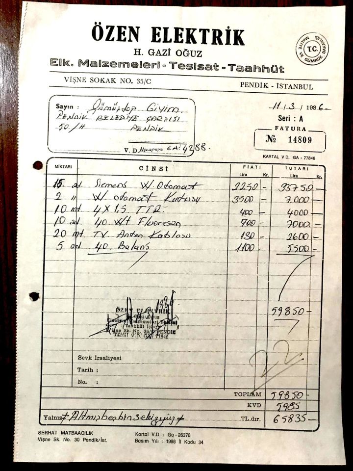 Özen Elektrik - Pendik İSTANBUL / Fatura