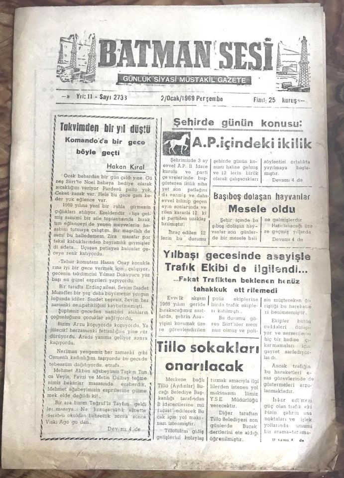 Batman Sesi Gazetesi - 2 Ocak 1969 / Eski gazeteler