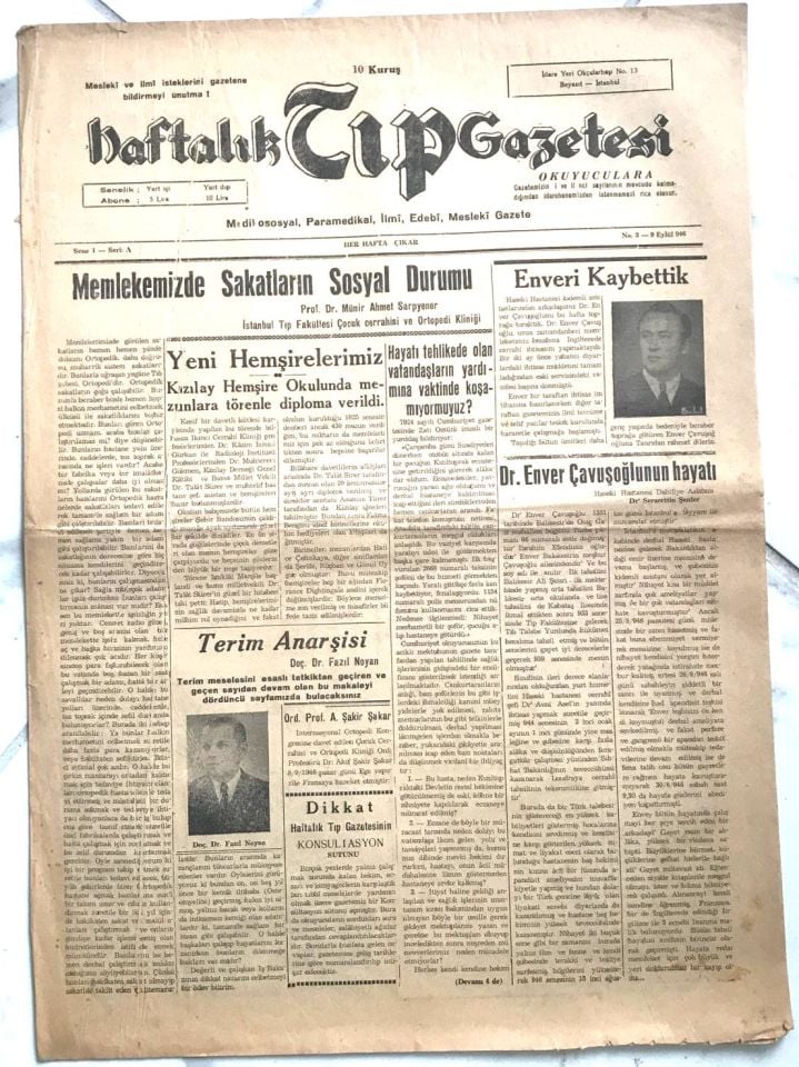 Haftalık Tıp Gazetesi - 9 Eylül 1946 / Eski gazeteler