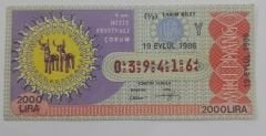 19 Eylül 1986 - Yarım bilet - Piyango bileti 6. Hitit festivali - Çorum - Efemera