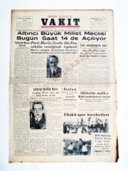 Vakit gazetesi - 3 Nisan 1939 Hitler'in nutku, Fenerbahçe, Demirspor - Efemera