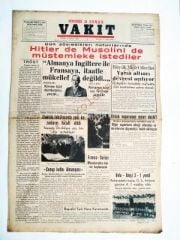 Vakit gazetesi - 2 Nisan 1939 Hitler'de Mussolini'de müstemleke istediler - Efemera