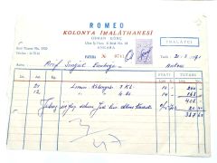Romeo Kolonya İmalathanesi ANKARA / Fatura - Efemera