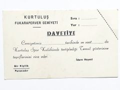 Kurtuluş Fukaraperver Cemiyeti / Kurtuluş Spor Kulübü davetiye - Efemera