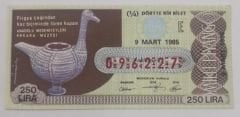9 Mart 1985 - Milli Piyango bileti Frigya çağından kaz biçiminde tören kupası Anadolu medeniyetleri Ankara müzesi - Efemera