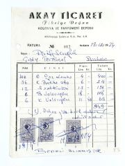 Akay Ticaret Kolonya ve Parfümeri deposu Ankara / Fatura  - Efemera