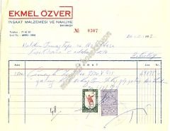 Ekmel ÖZVER İnşaat malzemesi BAKIRKÖY - Tınaztepe Sinemasına kesilen fatura - Efemera